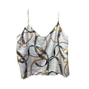 L'AGENCE white gray gold Gabriella 100% silk rope chain spaghetti strap tank top